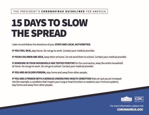 CDC Guidelines - 15 Days to Slow the Spread
